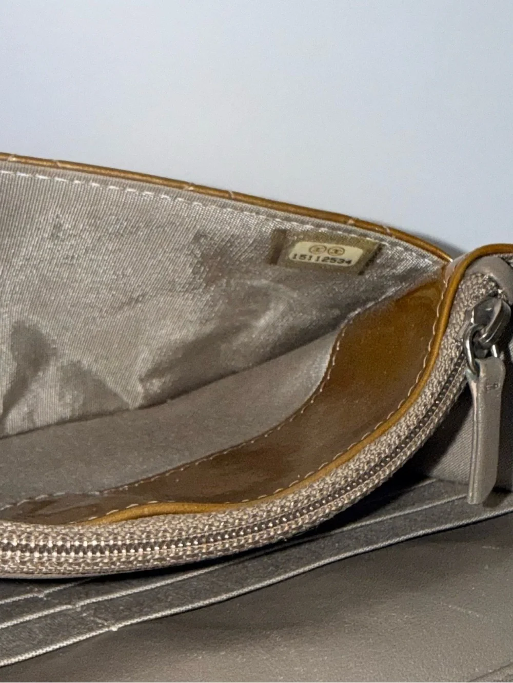 CHANEL Metallic champagne Patent Quilted WOC Silver Hardware RARE Color